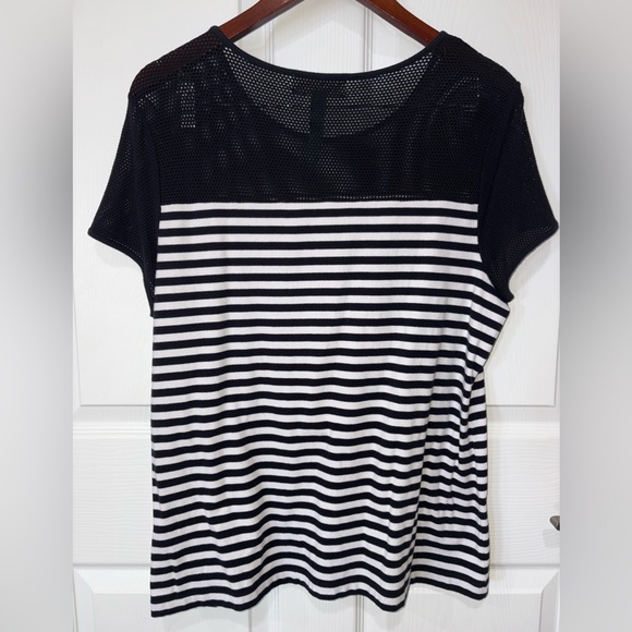 L-RL Lauren Active Ralph Lauren Mesh &Stripe Top XL made in Jordan - Picture 2 of 4